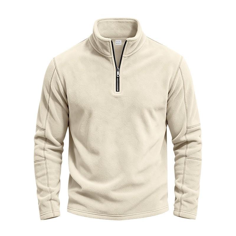 Mens Fleece Sweatshirt Winter Warm Loose Fit Casual Stand Collar Zip Up Top