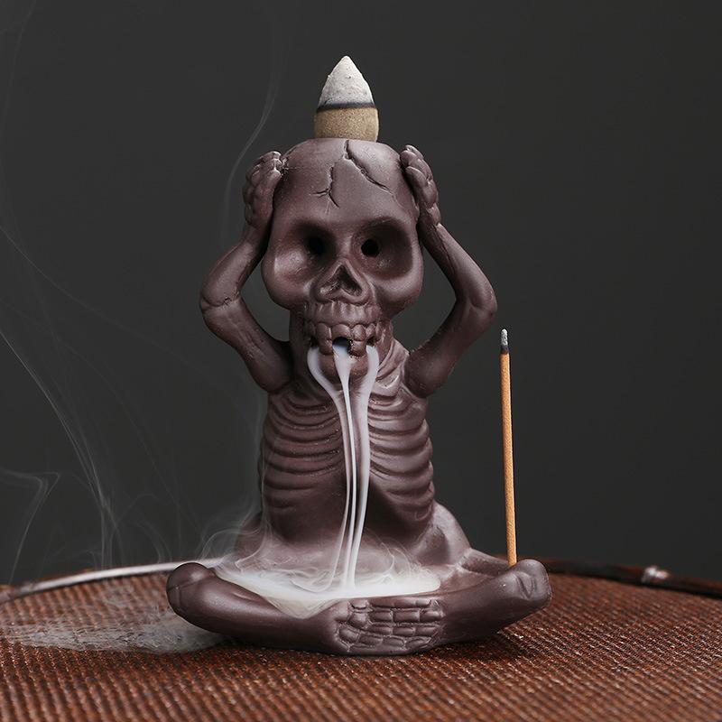 Original purple sand backflow incense burner Halloween gift, skull little ghost backflow incense incense burner ornament