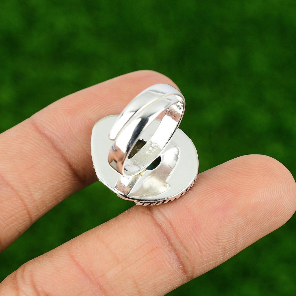 Natural Tibetan Turquoise Statement Adjustable Ring 925 Silver For Girls