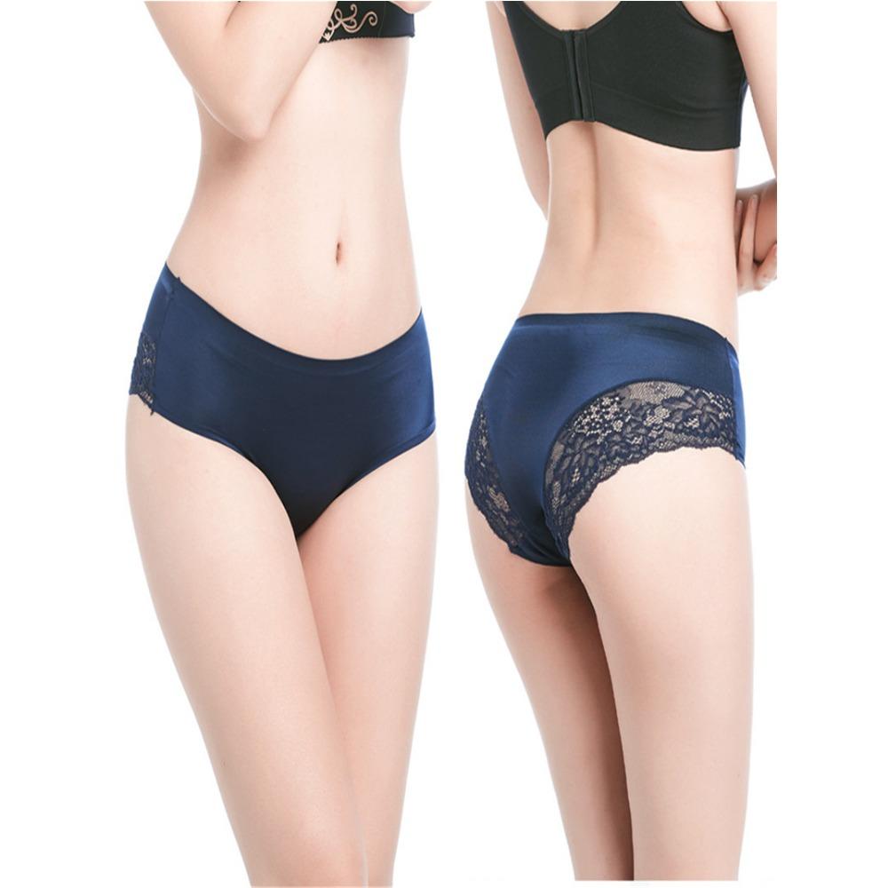 4pcs Satin Floral Lace Seamless, Soft & Stretchy Intimates Comfortable, Breathable Panties for Perfect Flower-Embroidered Womens Lingerie Set