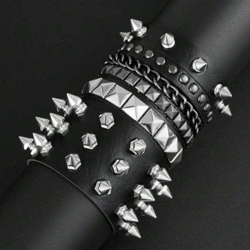 Hot Sale Gothic Harajuku Rivet Bracelet Black PU Leather Bracelet For Women Men Vintage Punk Wide Bangles Jewelry