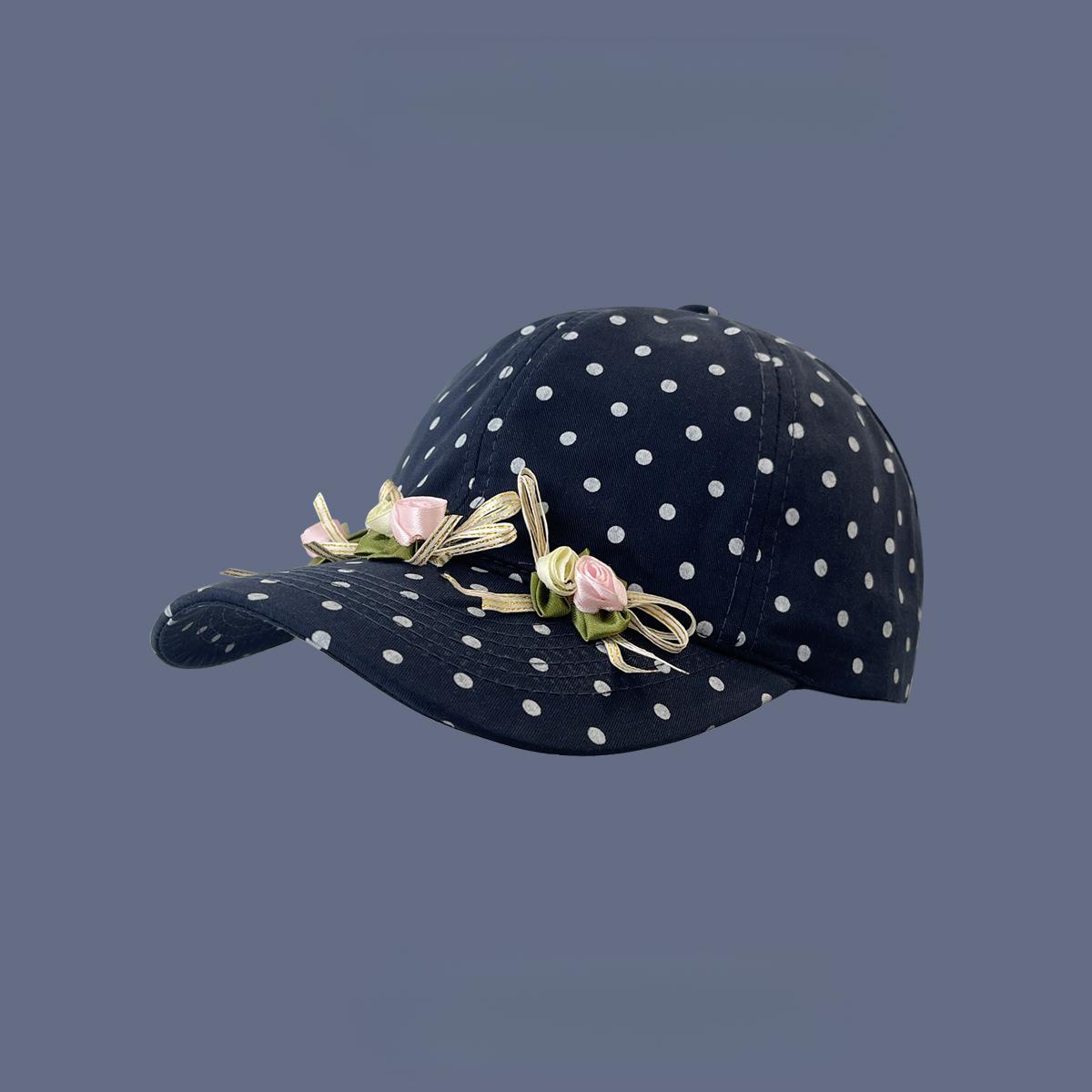 

Корейская версия бейсболки с бантом в горошек и цветком для женской весны и лета, тонкая, дышащая и универсальная, подчеркивающая лицо, кепка-утенок Adjustable