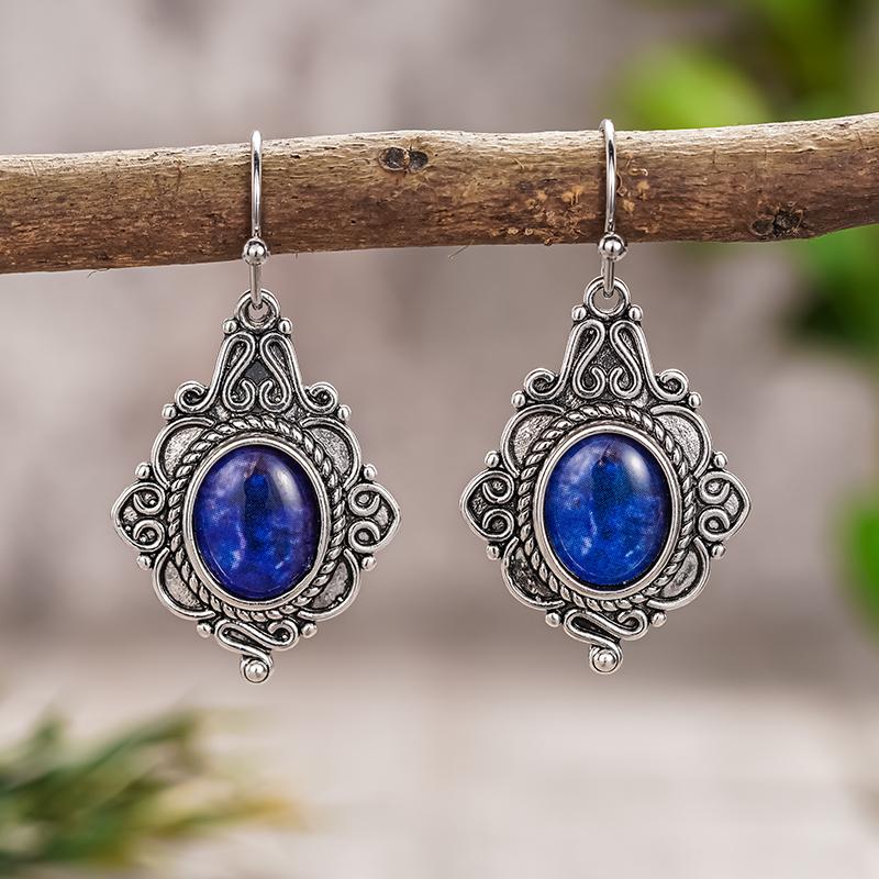 Xiaomi Huitan Special Design Drop Earrings for Women Vintage Party Wedding Accessories Blue Stone Bohemia Anti Silver Color Jewelry