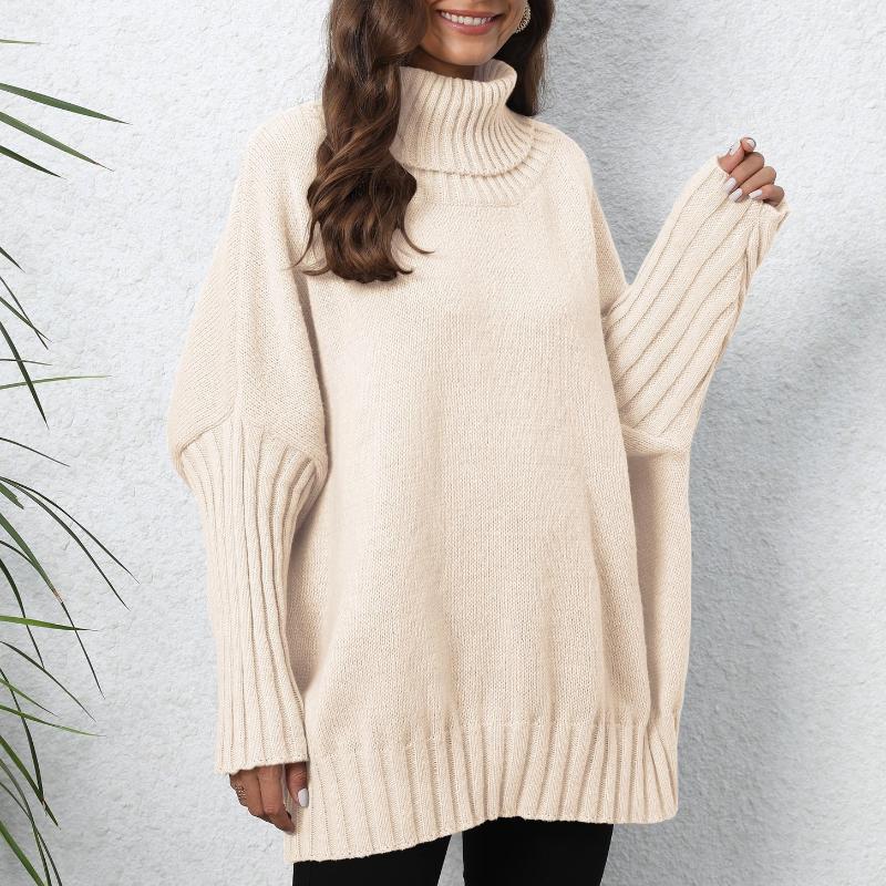 Women's Pullover Sweater, Women's Clothing, Knitted Sweater, Solid Color, High Neck Lapel, Loose Woven Sweater, Top
