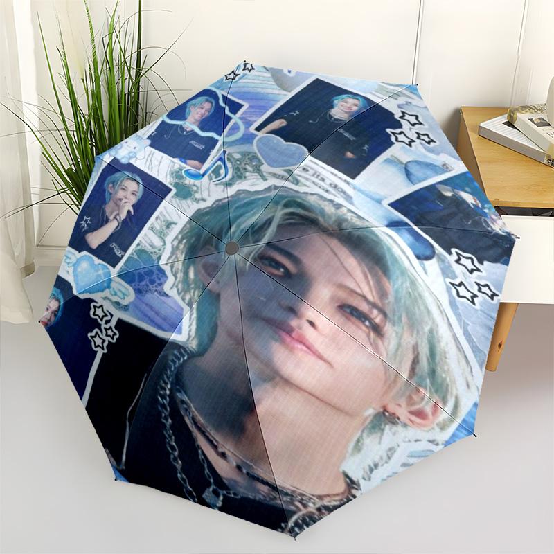 1pc Kpop Umbrella Portable Folding Umbrella Iron Frame Hole Bone Structure Outdoor Home Umbrella