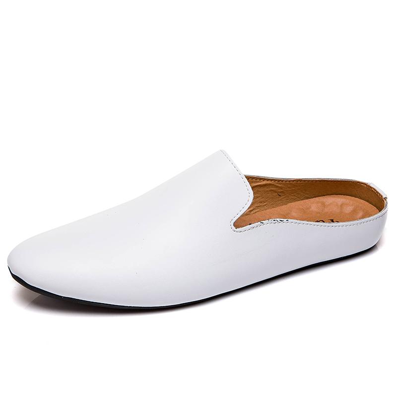 

FashionSimple Полуботинки для мужчин Натуральная кожа Мужская обувь Muller Дышащая повседневная обувь Модная ленивая обувь Мужские уличные тапочки 44 белый