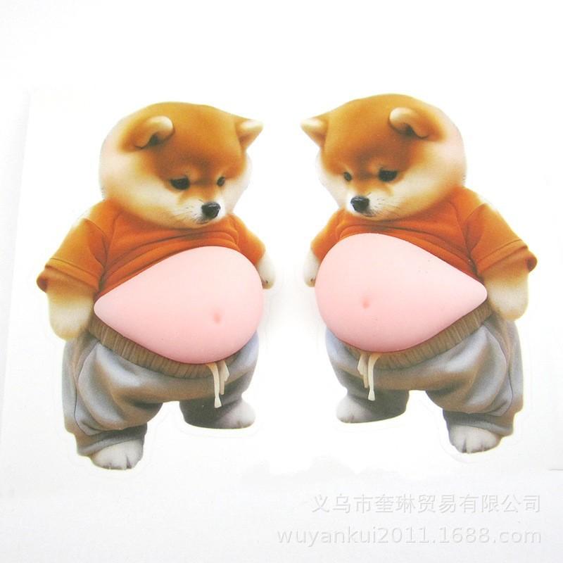 

Funny 3D Shiba Inu Dog Belly Sticker Squeeze Toy Cute Puppy In An Orange Outfit Fidget Toy Silicone Self-Adhesive For Kids Gifts