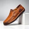 Men's Handmade Leather Slip-On Loafers - Low-Top, Casual, Large Size, Outdoor Flats
