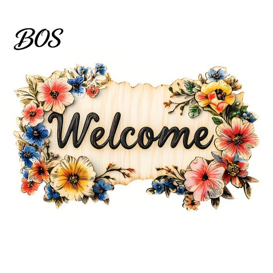 High-quality Wood Sign Floral Wooden Welcome Sign, Front Door Ornaments, Flower Hanging Colorful for Summer Farmhouse Home Coffee Shop Window