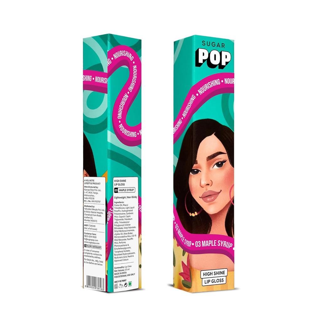 Sugar Pop High Shine Lip Gloss Maple Syrup Lightweight Non Sticky Moisturizing Plumping Shimmer Lip Gloss Blend 115 Chars