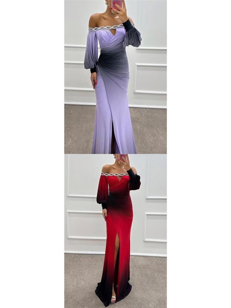 2026 Autumn/Winter One-Shoulder Printed Dress - Long Sleeve Casual Party Wear for Women