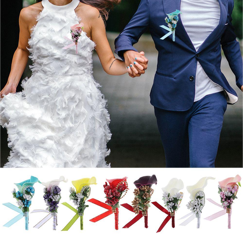 

с цепочкой со стразами Модные аксессуары Брошь Невеста Жених Калла Лилия Корсаж Свадебная бутоньерка