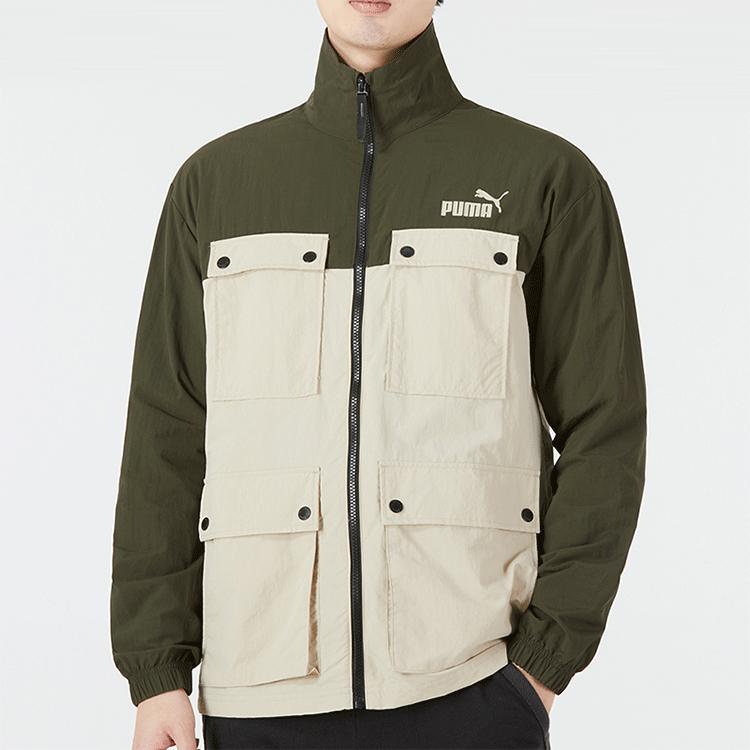 Puma Color-Block Jas met Rits aan de Voorkant en Opstaande Kraag Heren Buitenjas Olijfgroen 849455-64