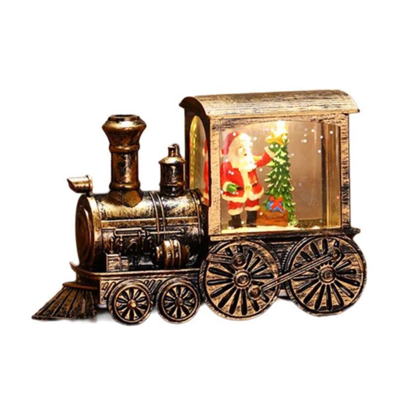 Festival Glowing Christmas Train Figurine Christmas Light Up Miniature Train Scene Ornament for Family Celebration