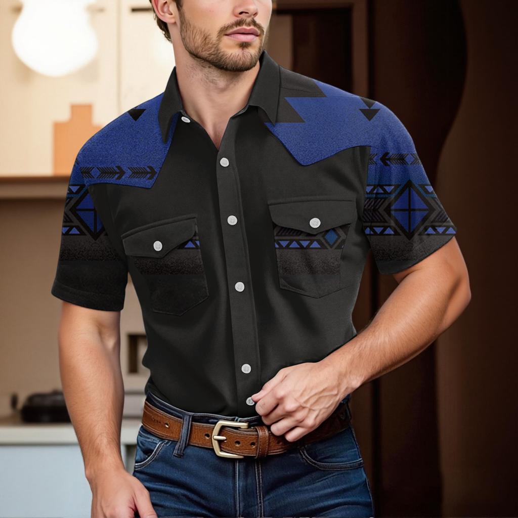 Men'S Fashionable Lapel And Shoulder Length Short Sleeved Casual Top