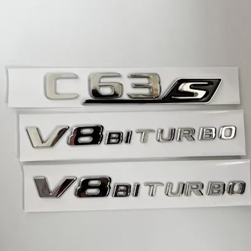 MLAI6 ABS Chrome C63 Logo V8 BITURBO Badge Car Rear Star Sticker Trunk AMG Emblem For Mercedes Benz C63 AMG W205 C205 Accessories