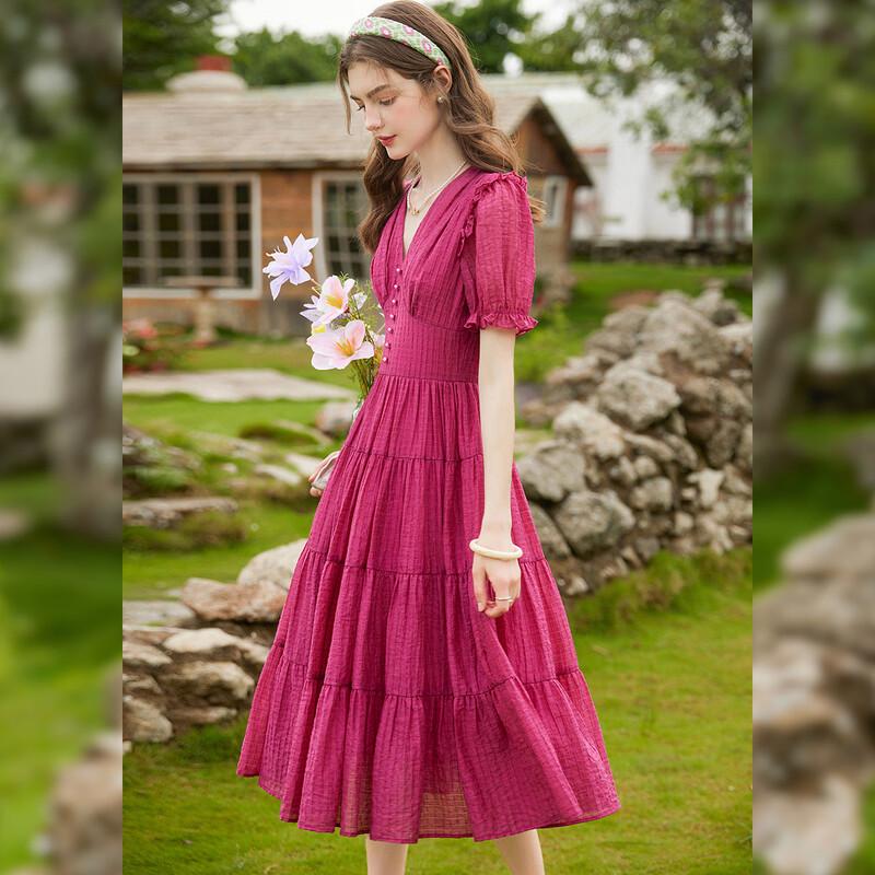 Elegant V-Neck Ruffle Trim Puff Sleeve A-Line Maxi Dress