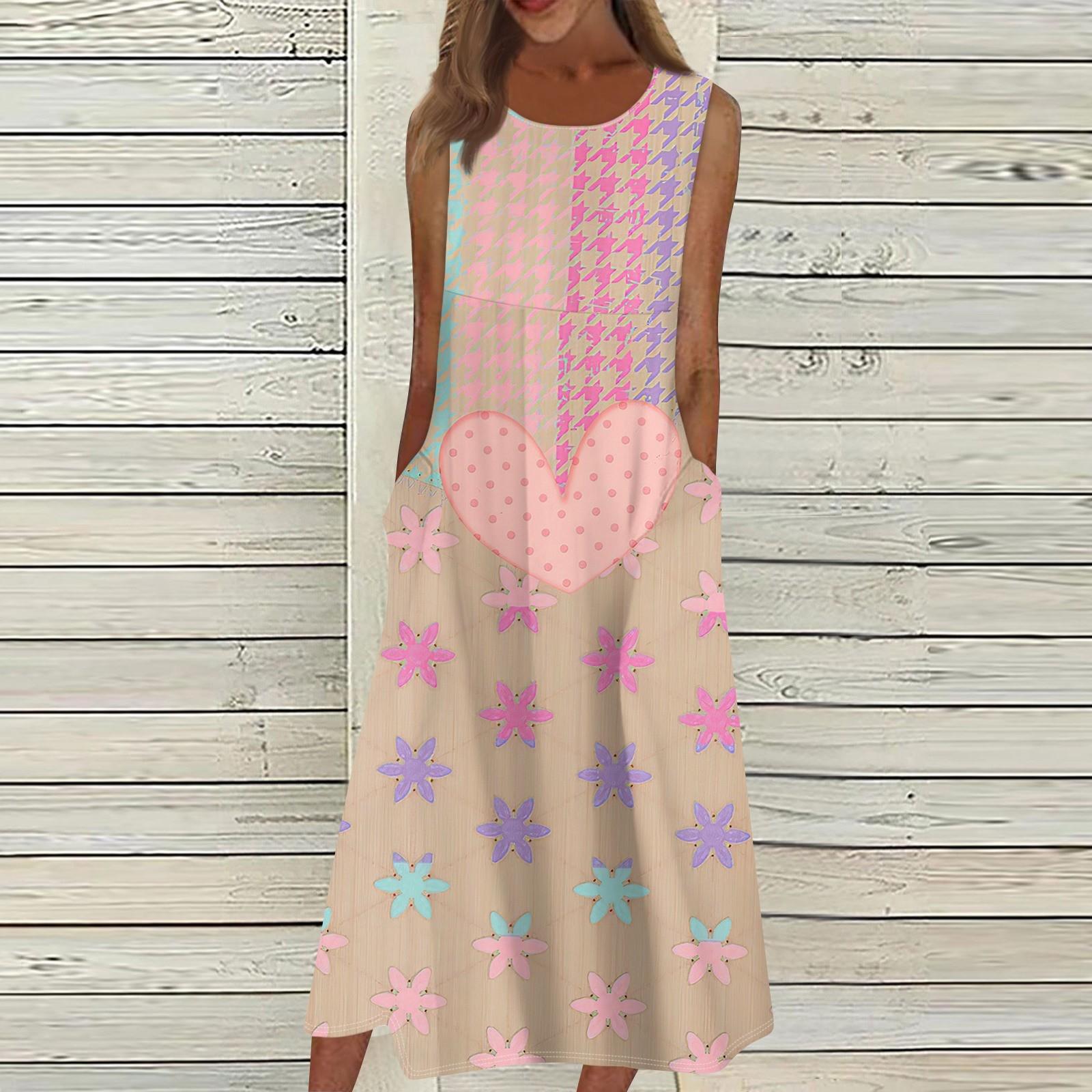 

Жен. Повседневные платья с принтом Круглый вырез Классический Классический На открытом воздухе Повседневные Без рукавов Свободные платья XXL хаки