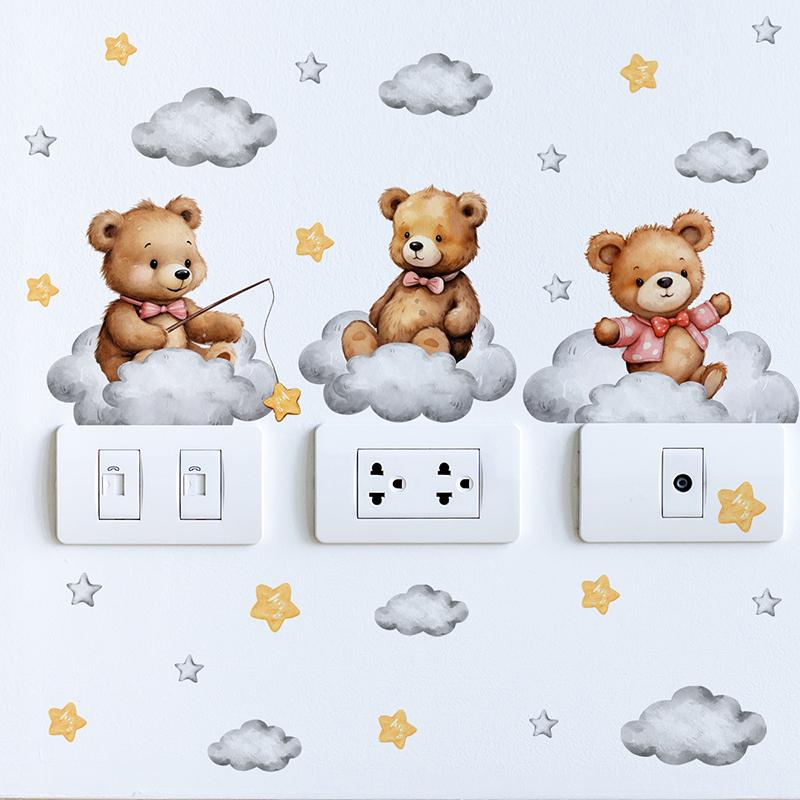Cute Bear Star Switch Sticker For Kid Children Baby Room Cartoon Bear Wall Decal