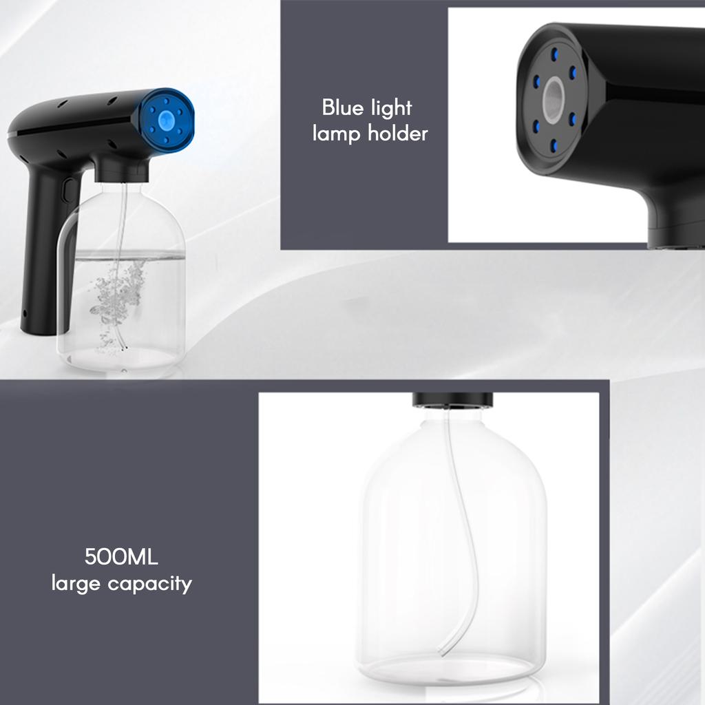 Venkovní vnitřní dezinfekční pistole, ruční bezdrátový přenosný nano atomizér s modrým světlem