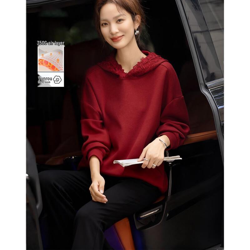 Demana Women s Warm Lace Patchwork Hooded Sweatshirt M