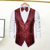 Men Suit Vest Formal Vintage Print Single-breasted V Neck Buttons Sleeveless Slim Fit