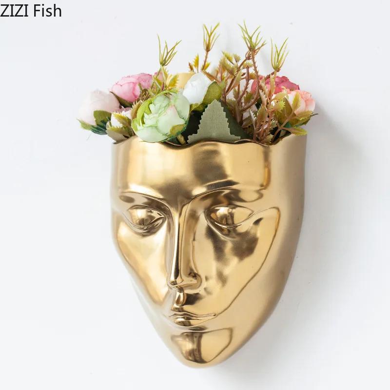 Silent Human Face Ceramic Vase Creative Wall-mounted Vase Table Decoration Plant Pots Flower Arrangement Room Aesthetic Decor
