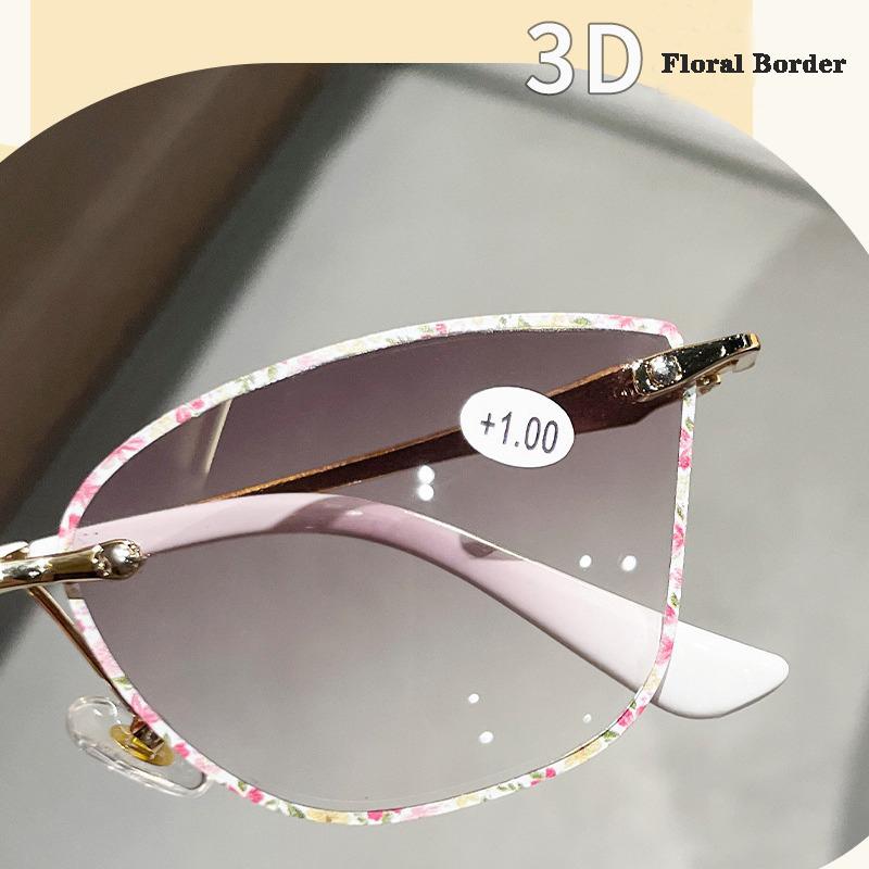 Small Frame Sunahde Cutting Frameless Presbyopia Glasses Women Cat Eyes Reading Eyeglasses Sunglasses Outdoor Eyewear +1.0..+3.5
