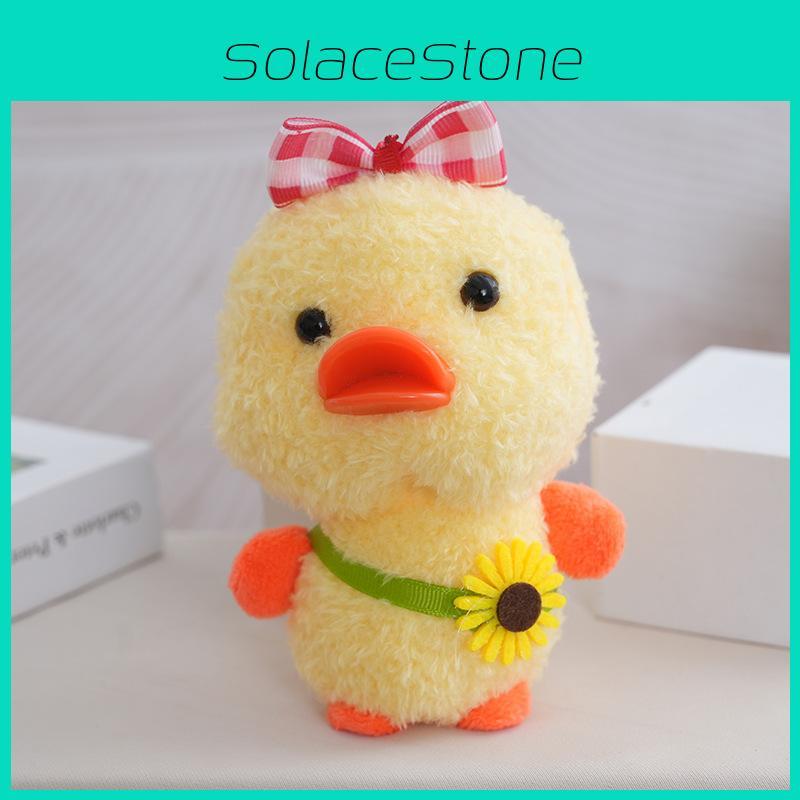 Plush Doll Duck Keychain Bag Accessories With Checkered Bow And Sunflower Decor