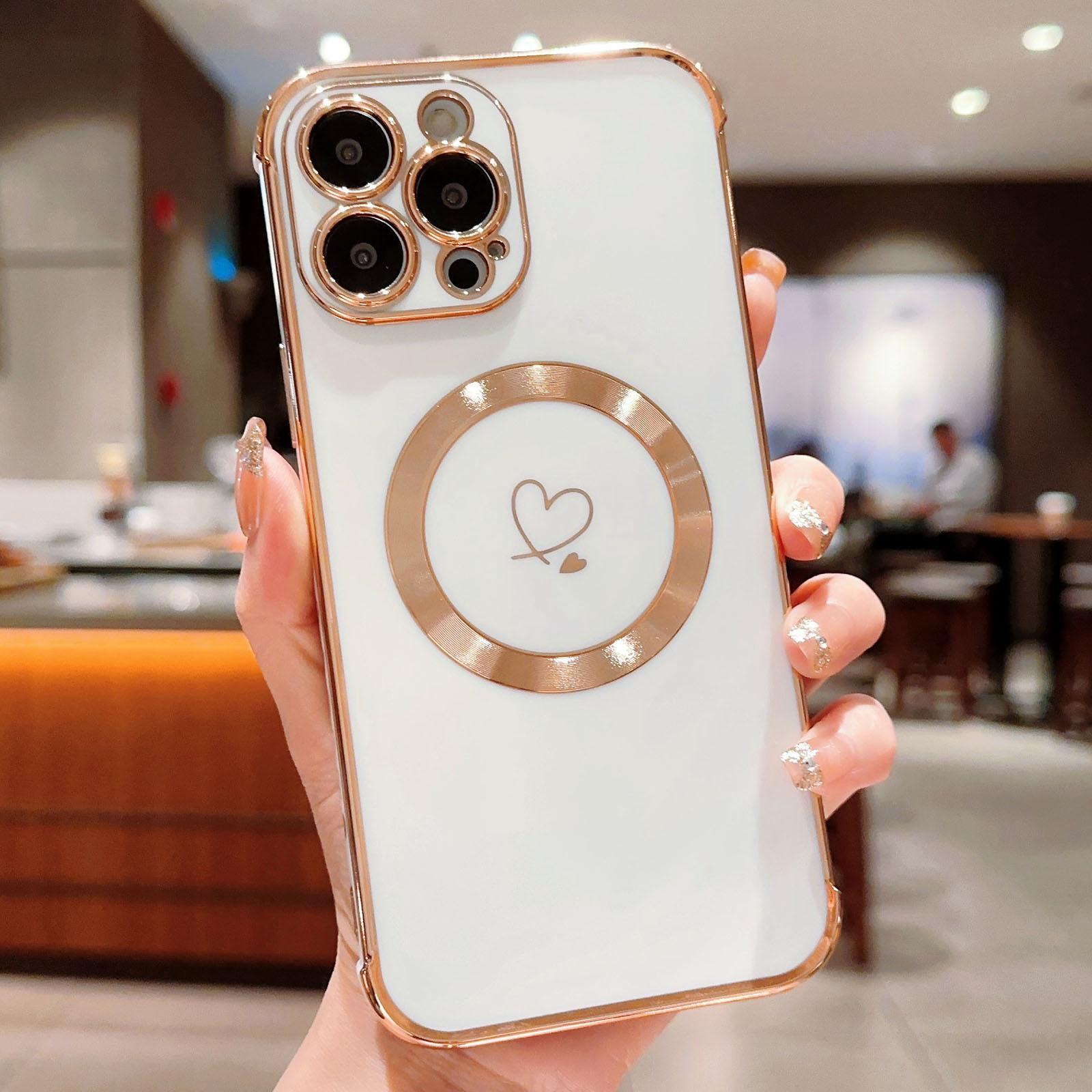 

Чехол для iPhone 13 Pro Max, совместимый с MagSafe, гальванизированный ТПУ, чехол для телефона, полый, с сердечками A