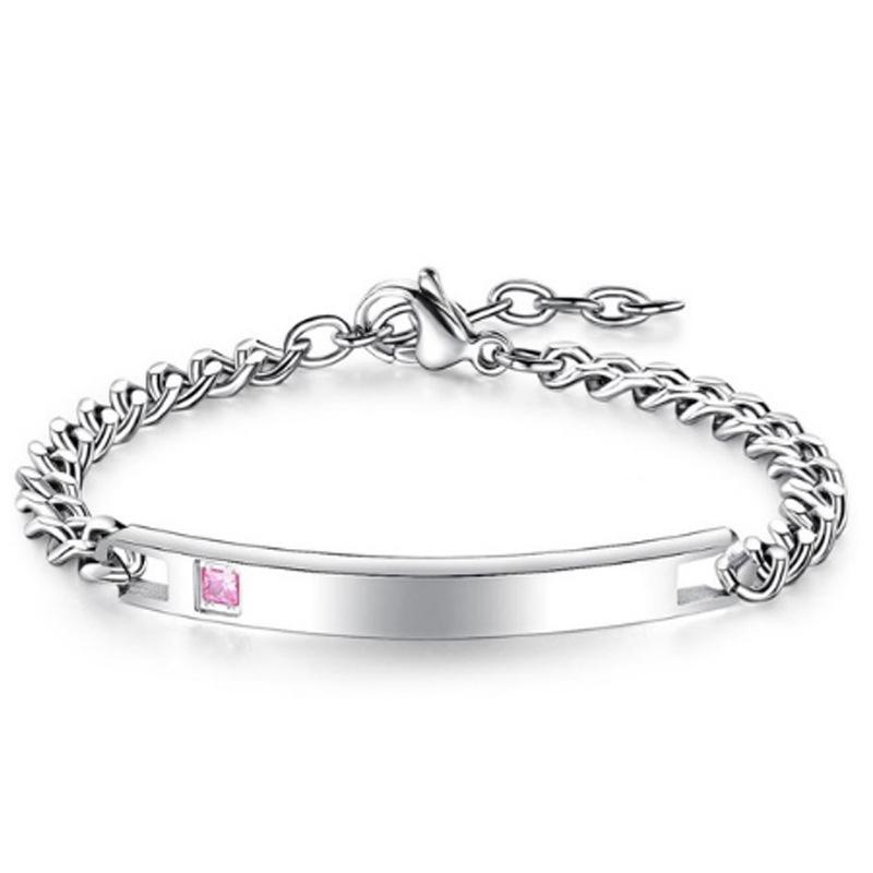 Crown Heart Zirconia Engravable Titanium Steel Couple Bracelet - Valentine's Day Gift