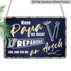 2D Flat, 1pc "Wenn Papa Es Nicht Reparieren Kann" Funny German Aluminum Sign, 12"×8" - Retro Blue Tool Design - Aluminium Wall Hanging for Garage