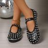 Luxury Crystal Rhinestone Fishnet Ballet Flats Woman Brand Design Rivet Studs Mesh Mary Jane Shoes Ladies Summer Cut Out Loafers