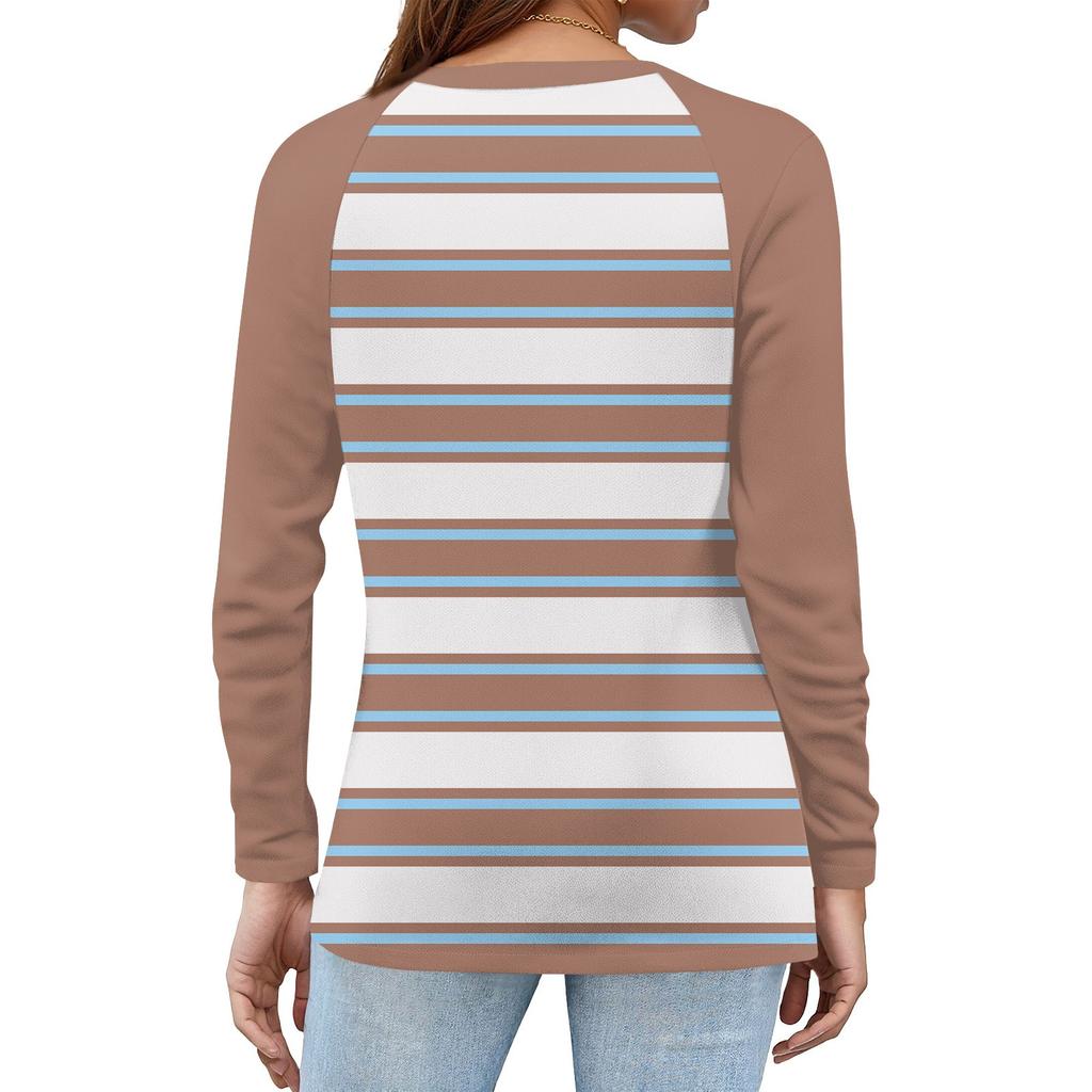 Camiseta de Mujer Estampada Botón Manga Larga Diario Fin de Semana Moda Básica Cuello en V Regular Top