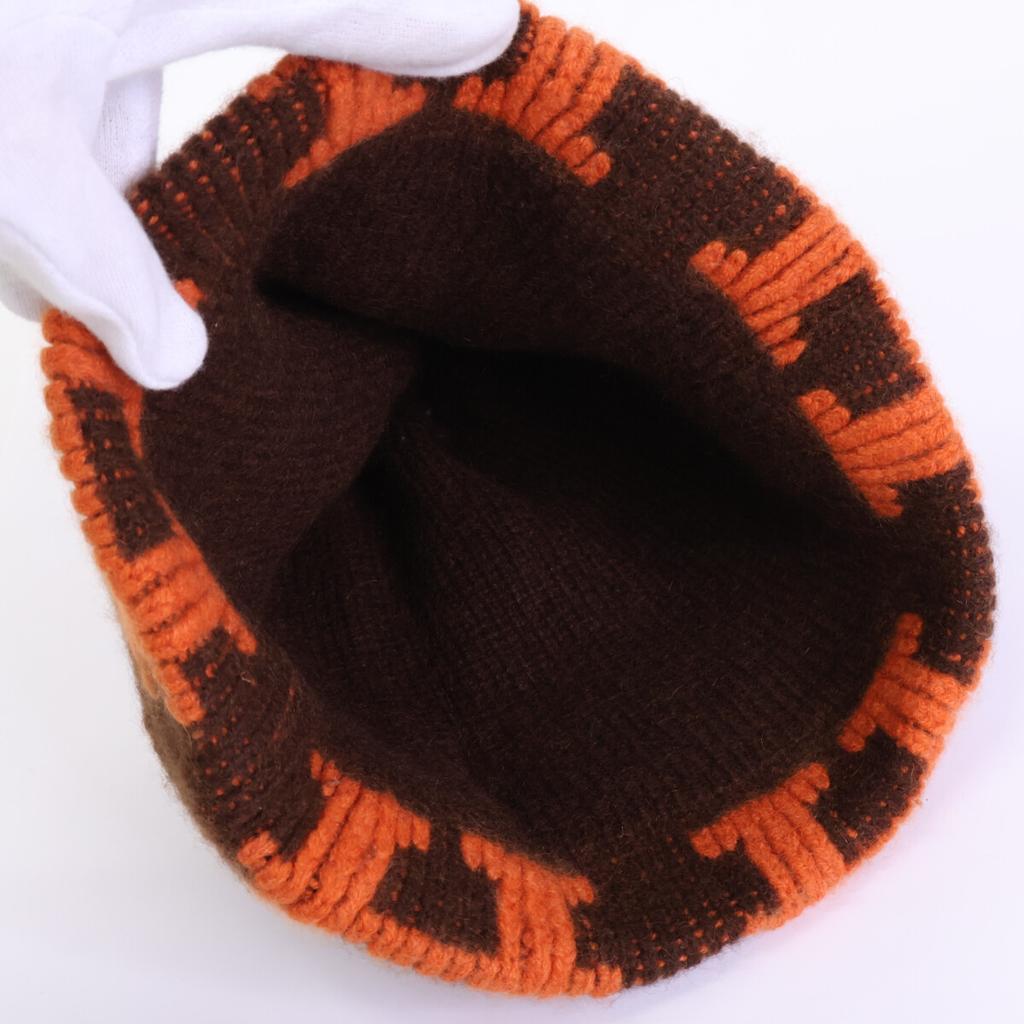 HERMES Margiela-era H logo cashmere knit hat hat Brown / orangeUsed