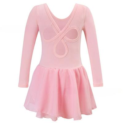 Girls' Long-sleeved Dance Clothes, Flower Cross-back Performance Practice Clothes, Cotton Stretch Fabric Performance Skirt