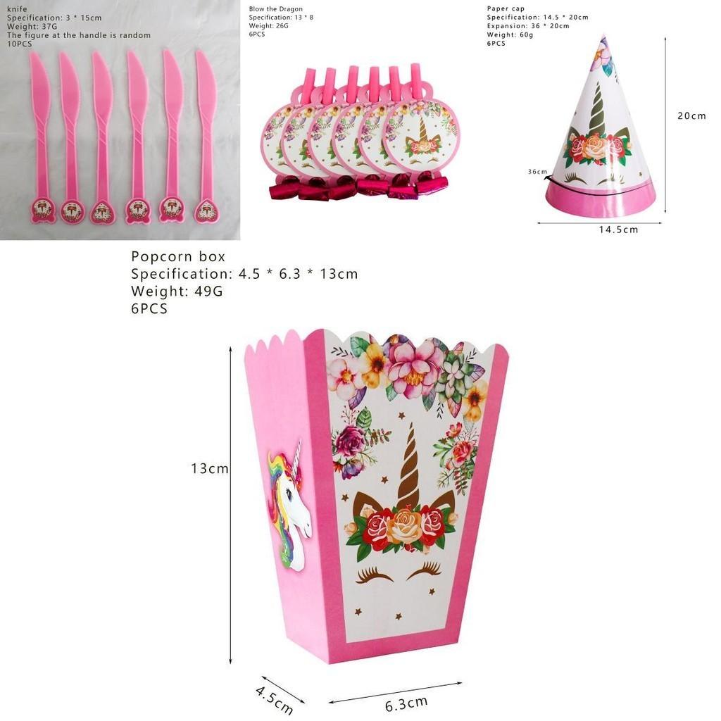 Wreath Unicorn Kids Birthday Party Supplies Colorful Tableware Plates Cup And Forks