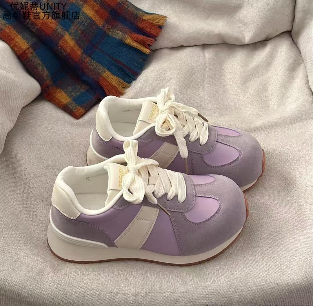 

Женские весенние новые повседневные туфли с большой головой и толстой подошвой, женские универсальные шнурки для увеличения роста 40 фиолетовый