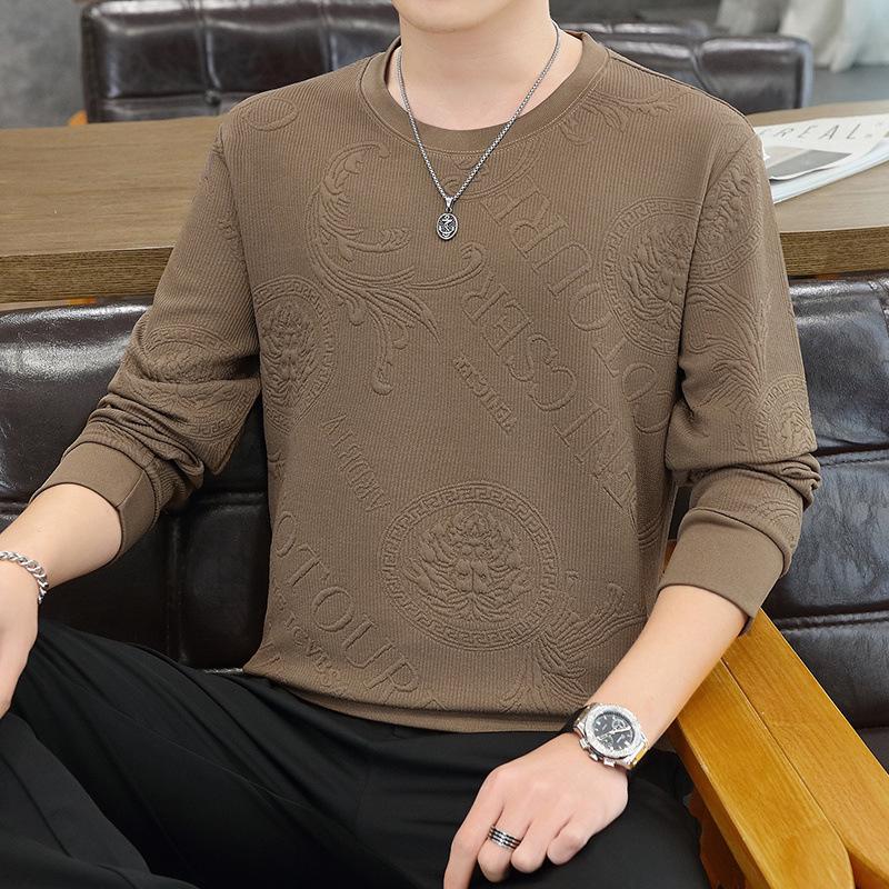 Men s Autumn/Winter Fashionable Jacquard Round Neck Casual Hoodie 4XL кофейный