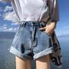 Summer New Vintage Plus Size Denim Shorts for Women Jeans Loose High Waist Wide Leg Shorts Woman Elegant Pockets Solid Casual Short Pants 24714