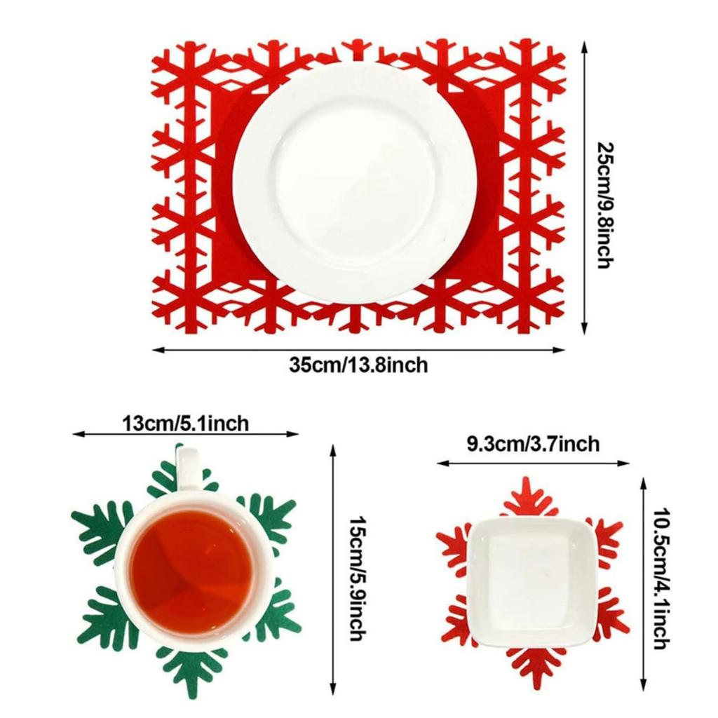 12Pcs Festival Felt Table Mats Heat Resistant Placemats for Christmas Dining Elegant Snowflake Shaped Tableware Mats