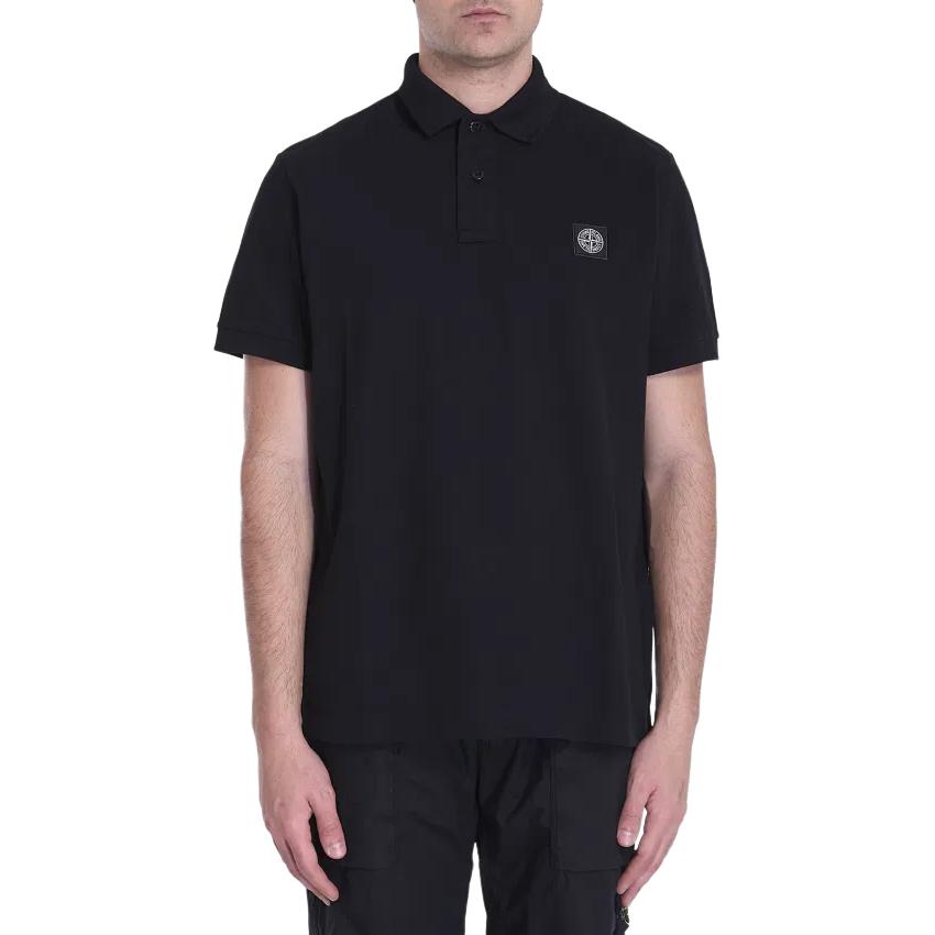 Stone Island Solid Color Straight Cut Short Sleeve Polo Shirt Men tops Black K1S1522002-SCS0017-V0029