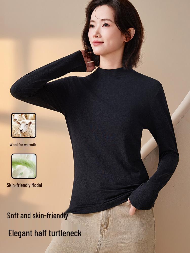 Damen High-End Modal Strick Rollkragen Basisschicht - Warmes Langarm Herbst/Winter Oberteil