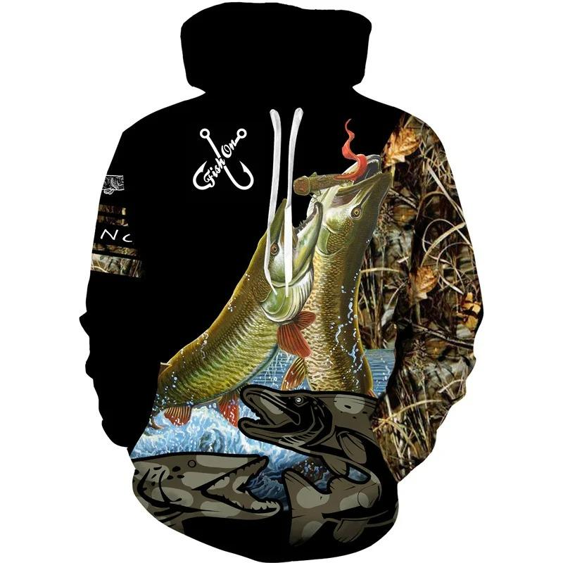 New 3D Printing Carp Fishing Men's Hoodie Fashion Outdoor Camping Pullover Clothing Wild Enthusiast Hooded Sweatshirt