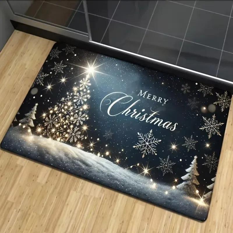 

Merry Chirstmas Theme Anti-slip Doormat for Bathroom Chirstmas Tree Printed Carpets 3 Size Polyester Rug Entrance Mat Decorati 40cmx60cm