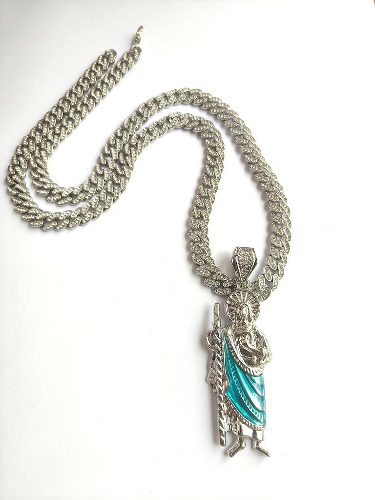 Dripping Religious St. Jude Alloy Pendant Men'S 8Mm Cuban Chain Hip Hop Necklace Personalized Vintage