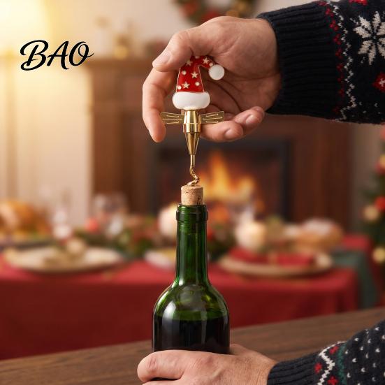 Novelty Wine Bottle Opener Zinc Alloy Christmas Opener, Enamel Hat/Gift/Bear/Dachshund Design, Ergonomic Double Wing Handle Corkscrew, Decorative Cork