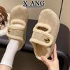 Cowhide Version Velvet Warm Lamb Wool Shoes Cotton Shoes Autumn and Winter New Thick-soled Bag Head Slippers