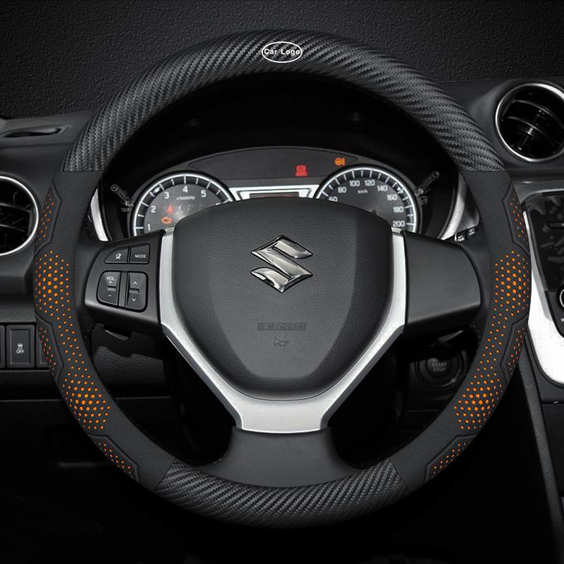 For Suzuki S-Cross Swift SX4 Vitara Jimny Grand-Vitara Baleno Car Suede Carbon Fiber Leather Steering Wheel Cover Accessories