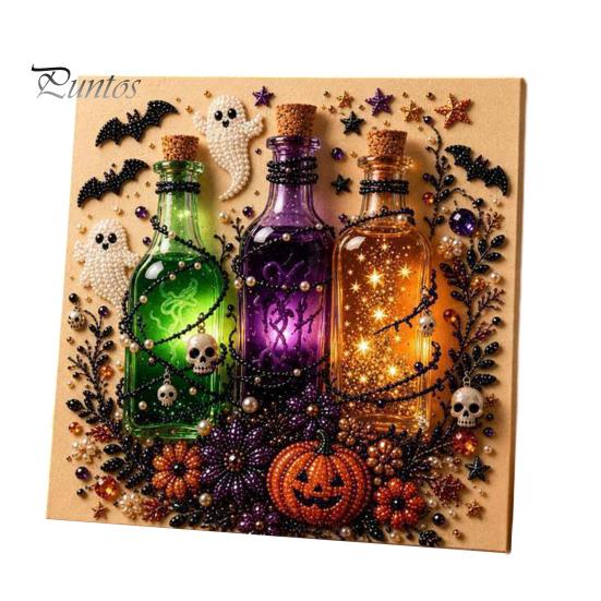 Artisanat Créatif Halloween Perles Bijoux Kit Perles Imitation, Kit Peinture DIY Citrouille Fantôme Ensemble d'Artisanat 3D pour Adultes, Murs Faits Main Idées Cadeaux Créatifs pour Fêtes
